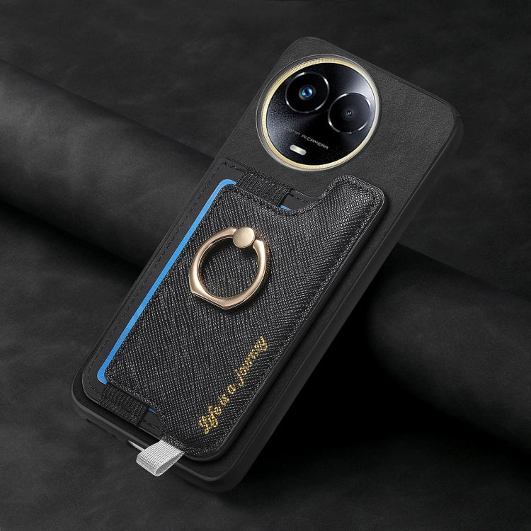 For Realme 11 4G Global Retro Magsafe Cross Leather Ring Holder Card Bag Phone Case