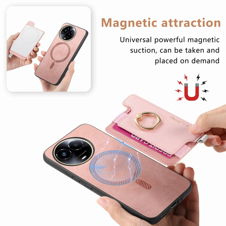 For Realme 11 5G Global Retro Magsafe Cross Leather Ring Holder Card Bag Phone Case
