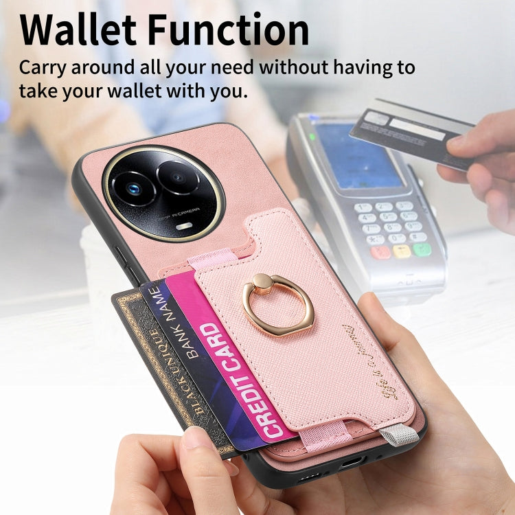 For Realme 11 5G Global Retro Magsafe Cross Leather Ring Holder Card Bag Phone Case