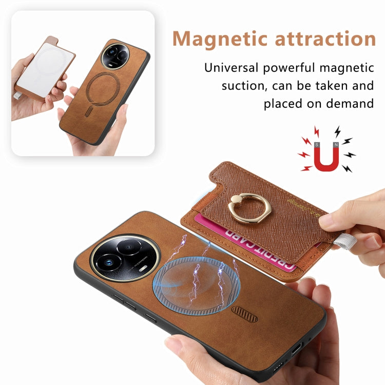 For Realme 11 5G Global Retro Magsafe Cross Leather Ring Holder Card Bag Phone Case