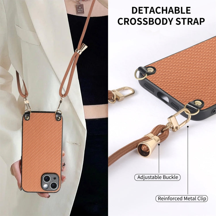 For iPhone 16 Pro Max Carbon Fiber Texture Leather Back Phone Case with Crossbody Strap