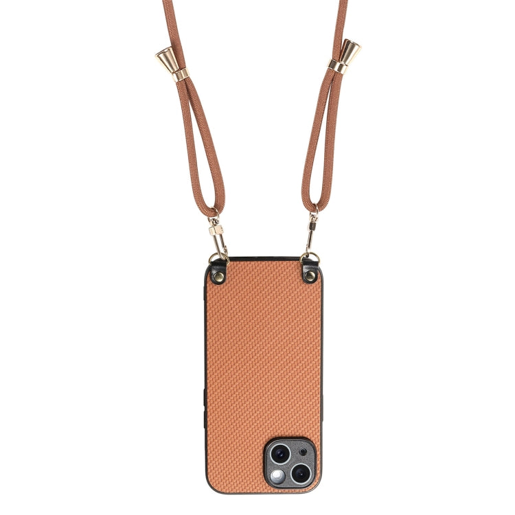 For iPhone 13 mini Carbon Fiber Texture Leather Back Phone Case with Crossbody Strap