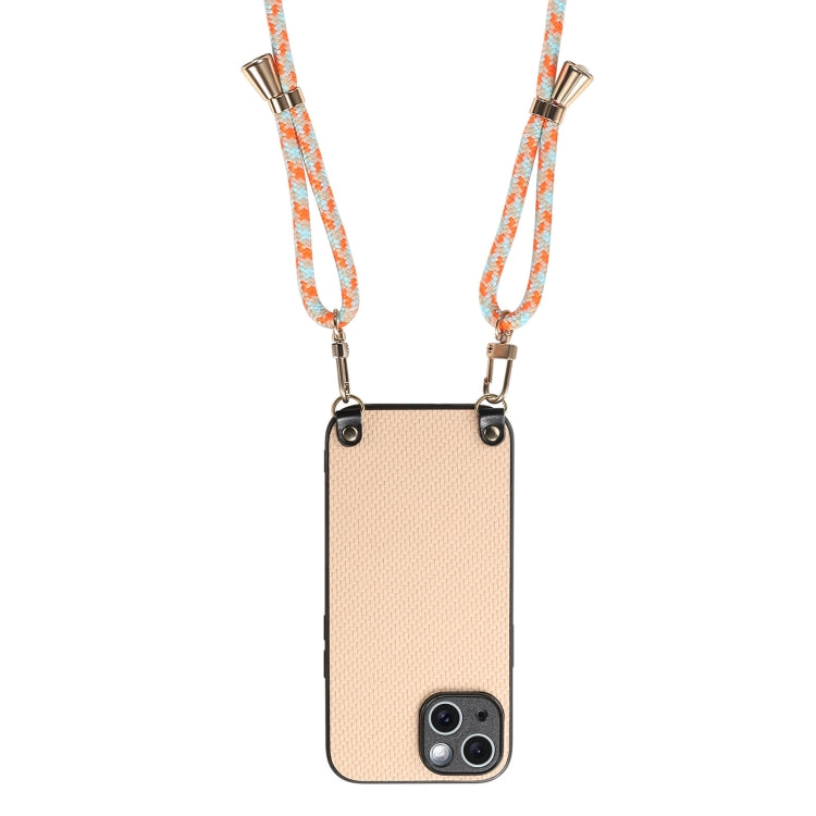 For iPhone 13 mini Carbon Fiber Texture Leather Back Phone Case with Crossbody Strap