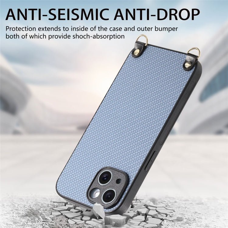 For iPhone 12 Carbon Fiber Texture Leather Back Phone Case with Crossbody Strap