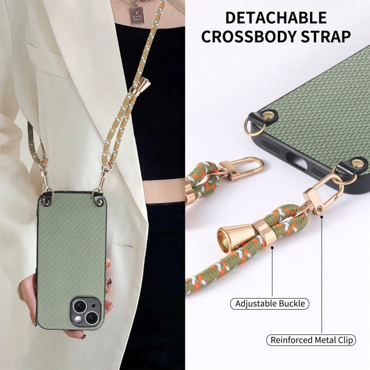 For iPhone 12 Pro Max Carbon Fiber Texture Leather Back Phone Case with Crossbody Strap