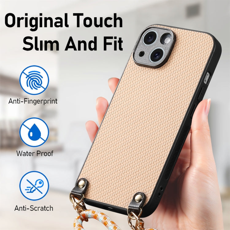 For iPhone 12 Pro Max Carbon Fiber Texture Leather Back Phone Case with Crossbody Strap