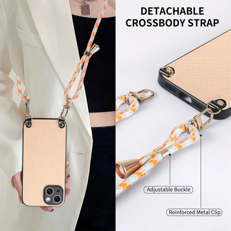 For iPhone 12 Pro Max Carbon Fiber Texture Leather Back Phone Case with Crossbody Strap