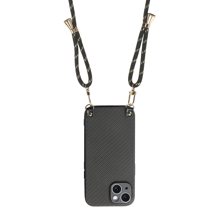 For iPhone 11 Pro Max Carbon Fiber Texture Leather Back Phone Case with Crossbody Strap