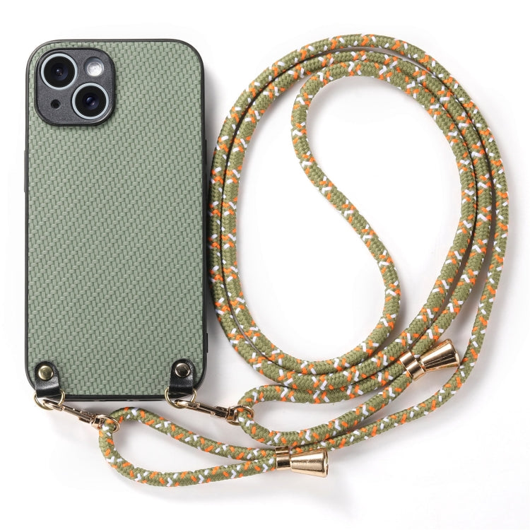For iPhone 11 Carbon Fiber Texture Leather Back Phone Case with Crossbody Strap