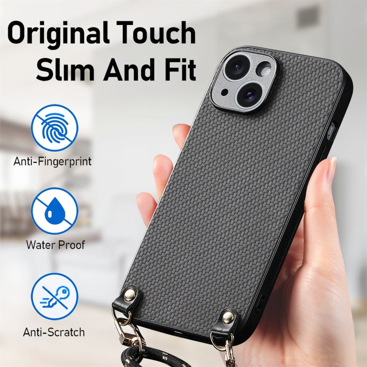 For iPhone 11 Pro Carbon Fiber Texture Leather Back Phone Case with Crossbody Strap