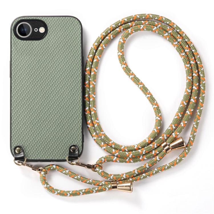 For iPhone 17e / 16e Carbon Fiber Texture Leather Back Phone Case with Crossbody Strap