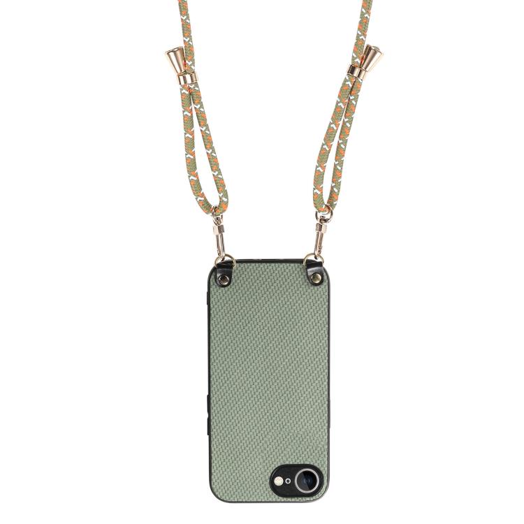 For iPhone 17e / 16e Carbon Fiber Texture Leather Back Phone Case with Crossbody Strap