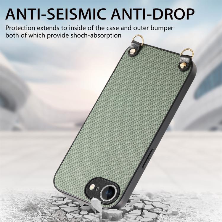 For iPhone 17e / 16e Carbon Fiber Texture Leather Back Phone Case with Crossbody Strap
