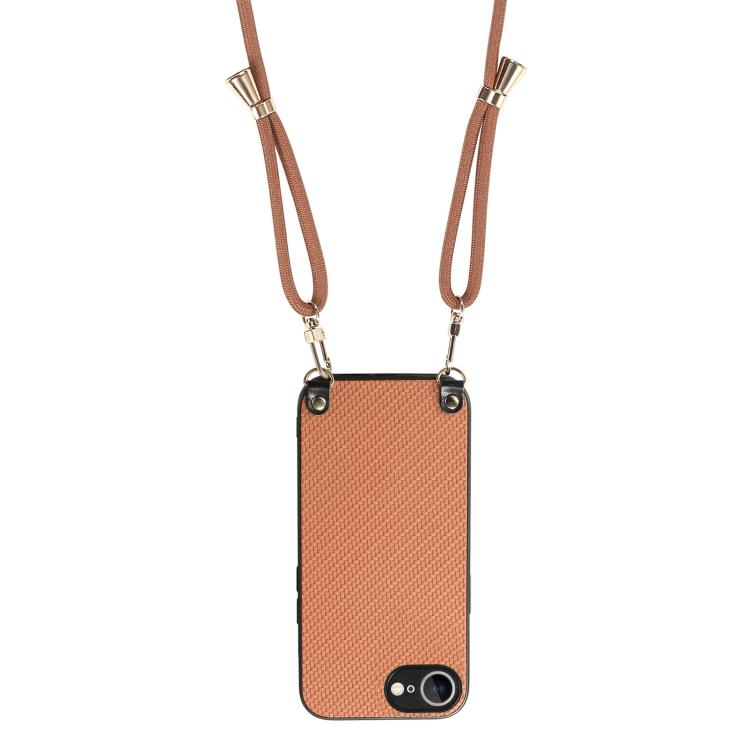 For iPhone 17e / 16e Carbon Fiber Texture Leather Back Phone Case with Crossbody Strap