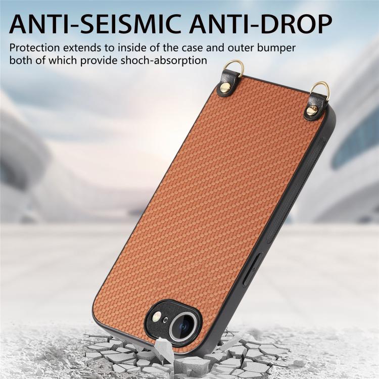 For iPhone 17e / 16e Carbon Fiber Texture Leather Back Phone Case with Crossbody Strap