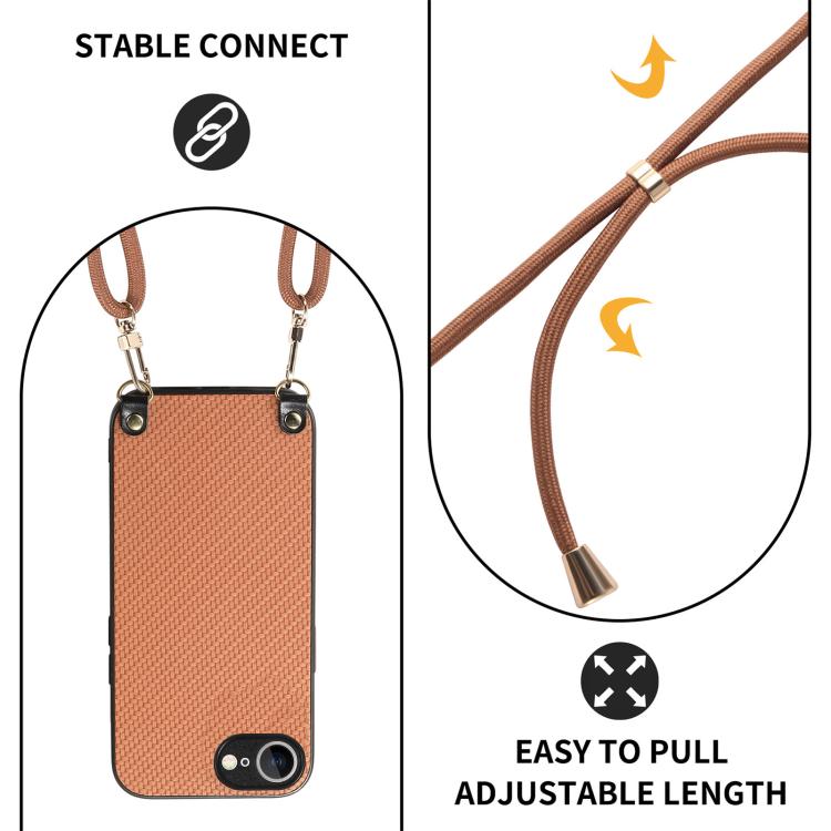 For iPhone 17e / 16e Carbon Fiber Texture Leather Back Phone Case with Crossbody Strap