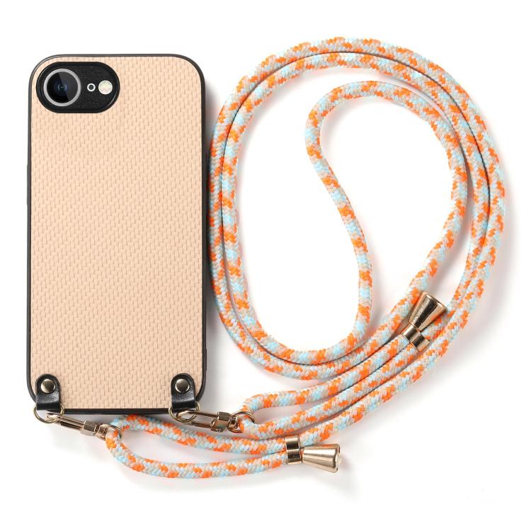 For iPhone 17e / 16e Carbon Fiber Texture Leather Back Phone Case with Crossbody Strap