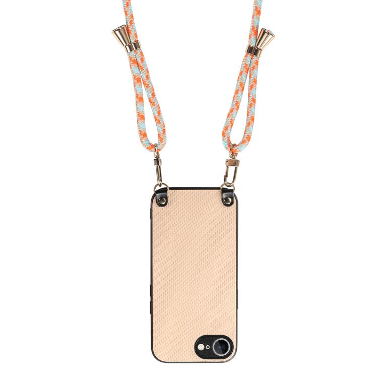 For iPhone 17e / 16e Carbon Fiber Texture Leather Back Phone Case with Crossbody Strap