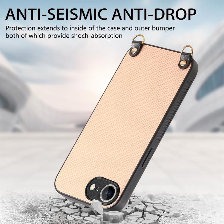 For iPhone 17e / 16e Carbon Fiber Texture Leather Back Phone Case with Crossbody Strap