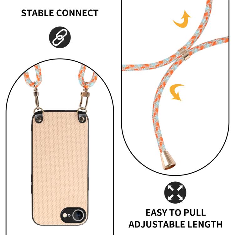 For iPhone 17e / 16e Carbon Fiber Texture Leather Back Phone Case with Crossbody Strap