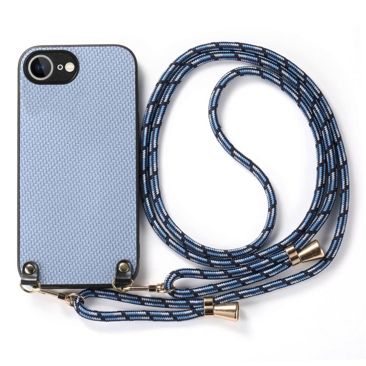For iPhone 17e / 16e Carbon Fiber Texture Leather Back Phone Case with Crossbody Strap