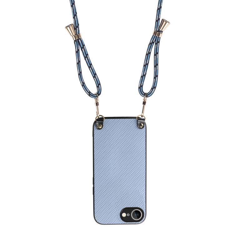 For iPhone 17e / 16e Carbon Fiber Texture Leather Back Phone Case with Crossbody Strap
