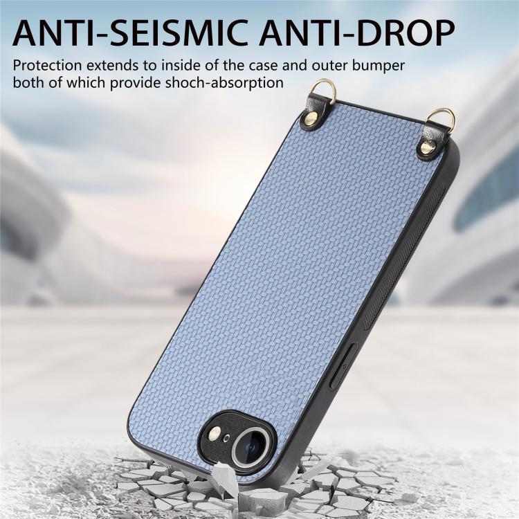 For iPhone 17e / 16e Carbon Fiber Texture Leather Back Phone Case with Crossbody Strap