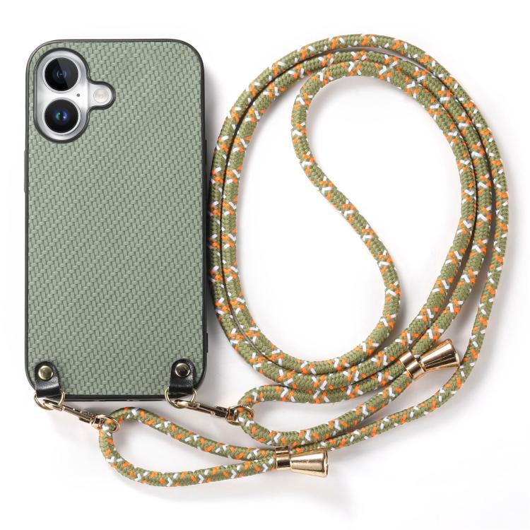 For  iPhone 17 Carbon Fiber Texture Leather Back Phone Case with Crossbody Strap