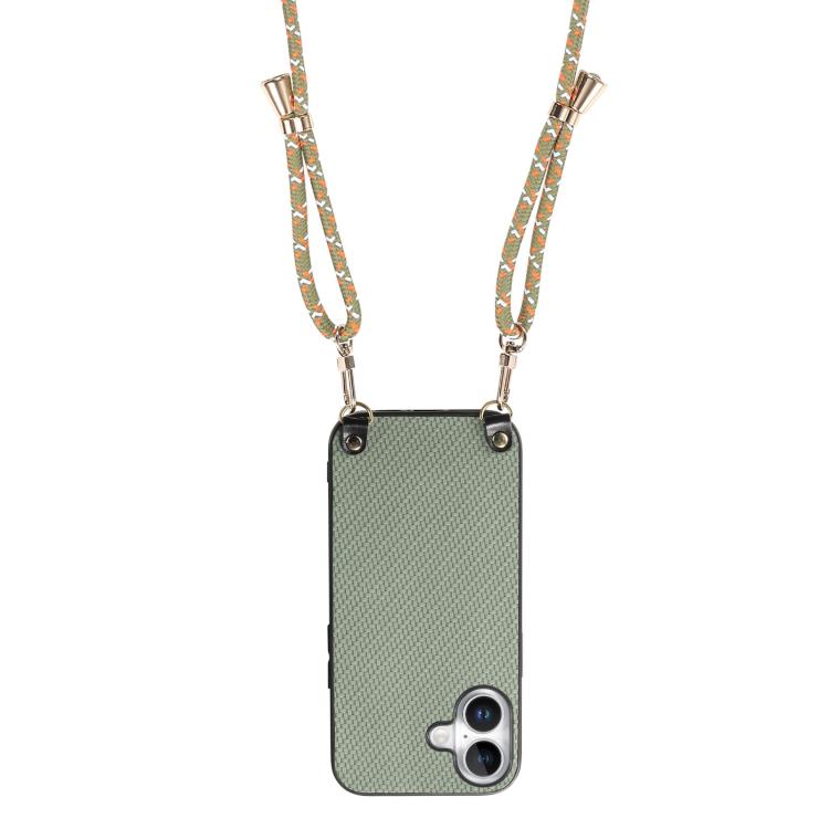 For  iPhone 17 Carbon Fiber Texture Leather Back Phone Case with Crossbody Strap