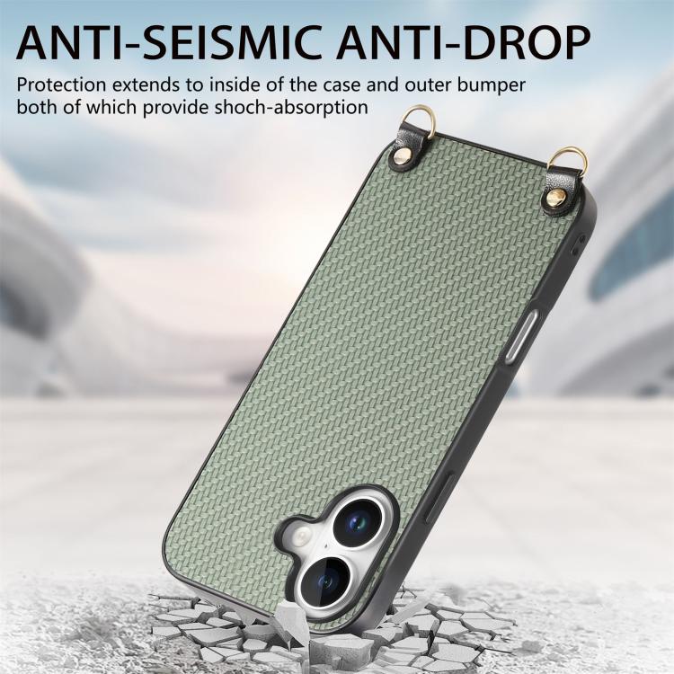 For  iPhone 17 Carbon Fiber Texture Leather Back Phone Case with Crossbody Strap