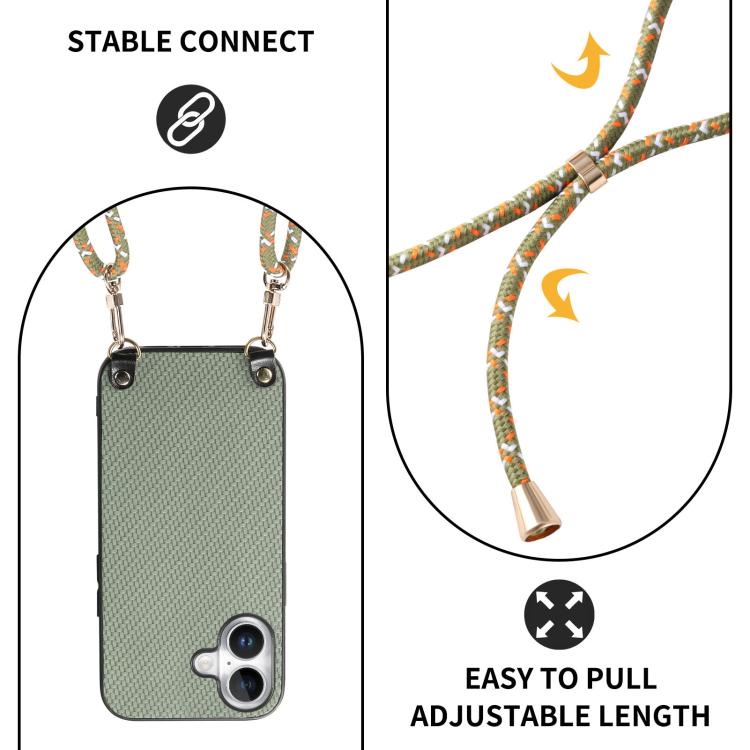 For  iPhone 17 Carbon Fiber Texture Leather Back Phone Case with Crossbody Strap