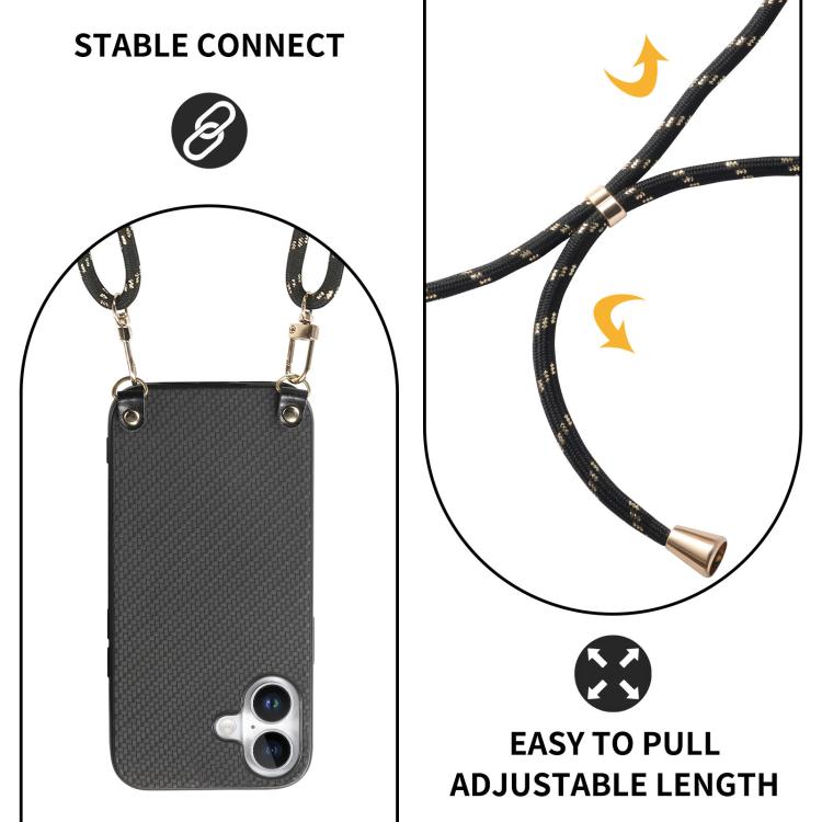 For  iPhone 17 Carbon Fiber Texture Leather Back Phone Case with Crossbody Strap