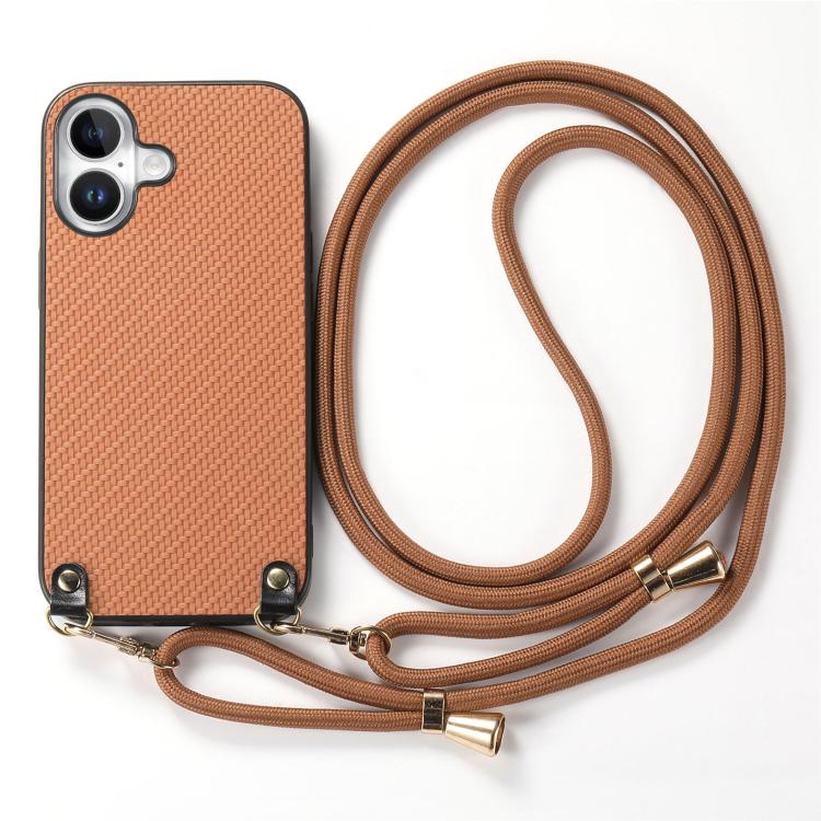 For  iPhone 17 Carbon Fiber Texture Leather Back Phone Case with Crossbody Strap