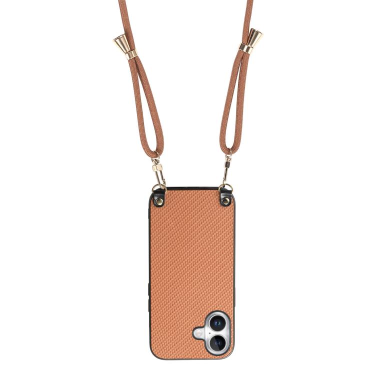 For  iPhone 17 Carbon Fiber Texture Leather Back Phone Case with Crossbody Strap