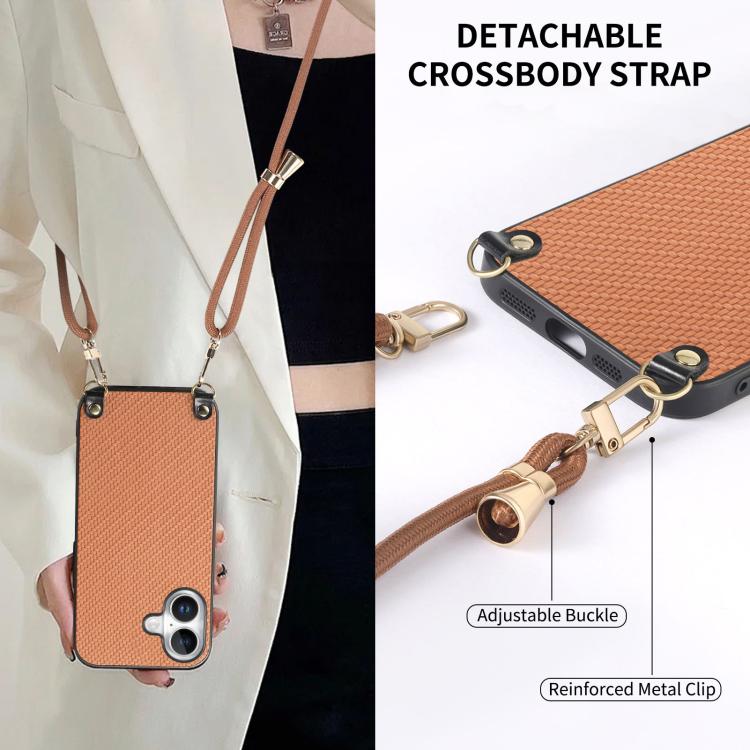 For  iPhone 17 Carbon Fiber Texture Leather Back Phone Case with Crossbody Strap