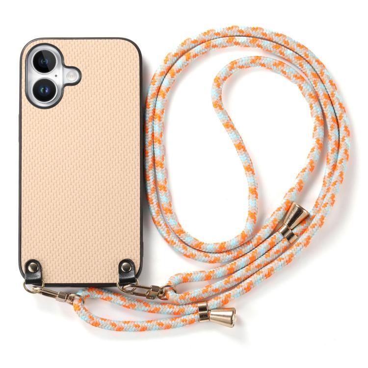 For  iPhone 17 Carbon Fiber Texture Leather Back Phone Case with Crossbody Strap