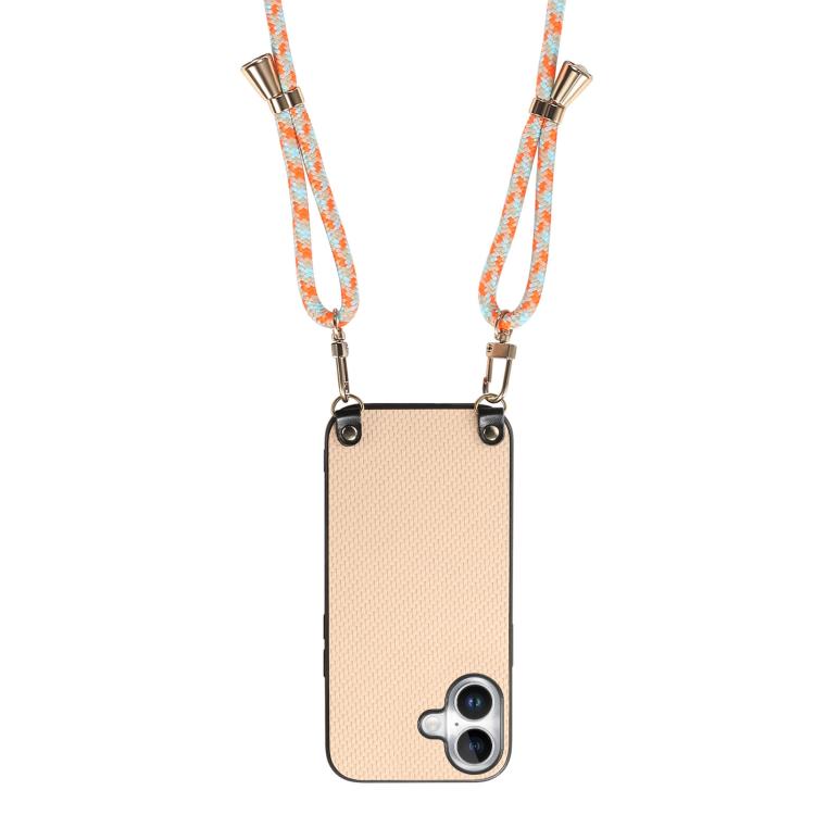 For  iPhone 17 Carbon Fiber Texture Leather Back Phone Case with Crossbody Strap