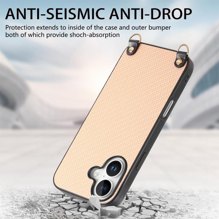 For  iPhone 17 Carbon Fiber Texture Leather Back Phone Case with Crossbody Strap