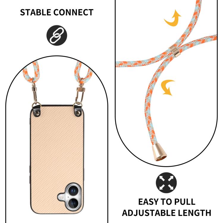 For  iPhone 17 Carbon Fiber Texture Leather Back Phone Case with Crossbody Strap