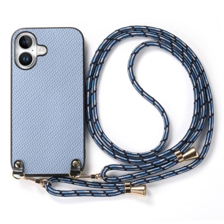 For  iPhone 17 Carbon Fiber Texture Leather Back Phone Case with Crossbody Strap