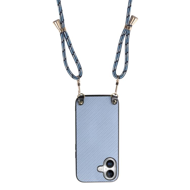 For  iPhone 17 Carbon Fiber Texture Leather Back Phone Case with Crossbody Strap