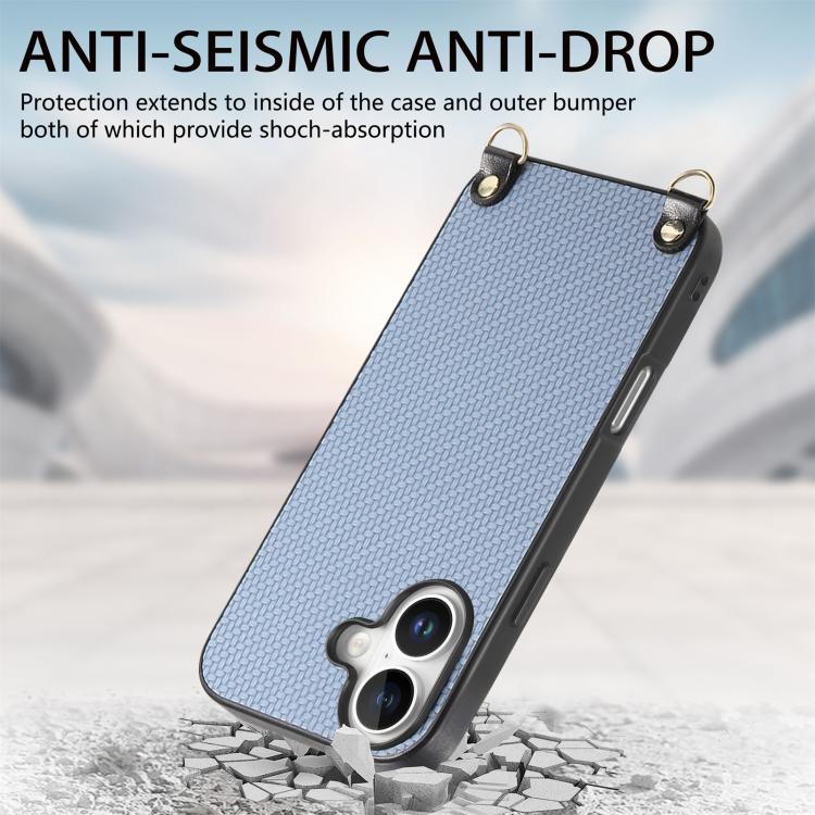 For  iPhone 17 Carbon Fiber Texture Leather Back Phone Case with Crossbody Strap