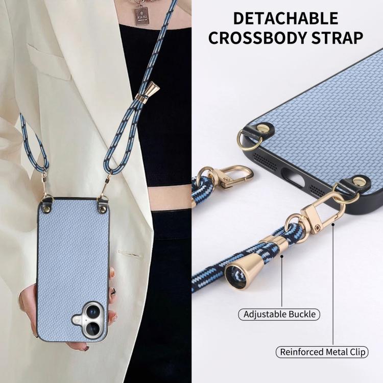 For  iPhone 17 Carbon Fiber Texture Leather Back Phone Case with Crossbody Strap