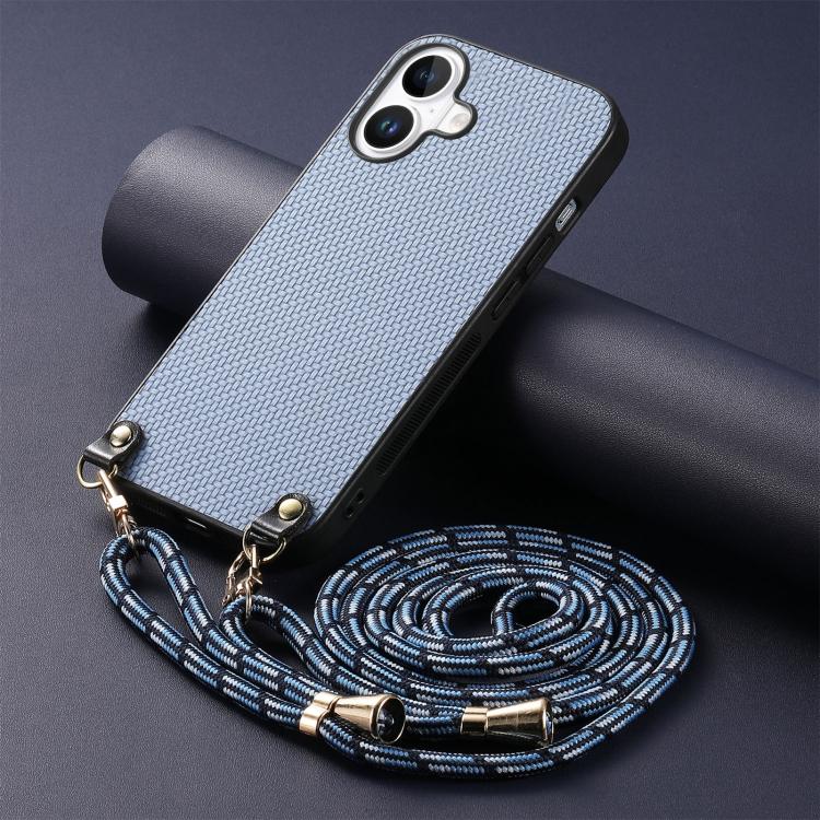 For  iPhone 17 Carbon Fiber Texture Leather Back Phone Case with Crossbody Strap
