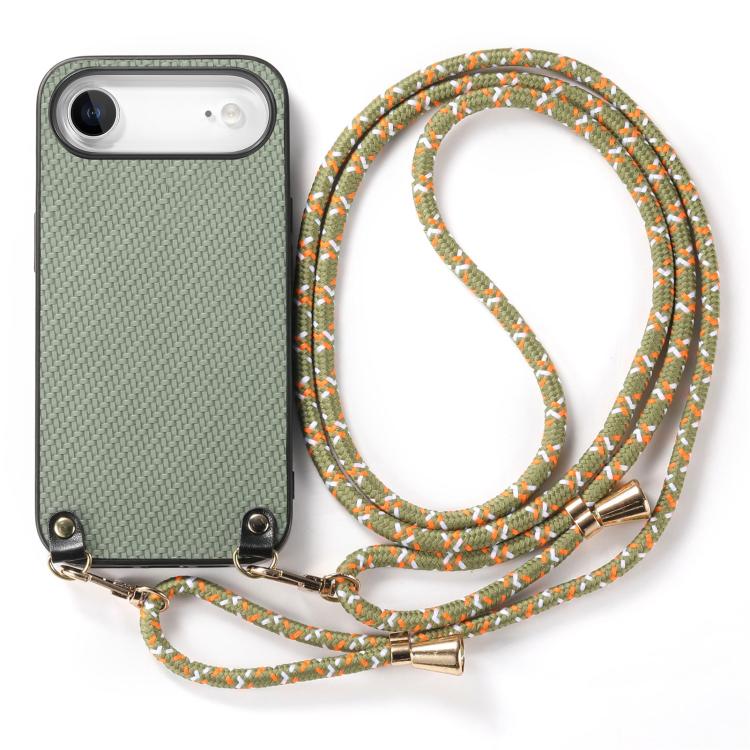 For iPhone Air Carbon Fiber Texture Leather Back Phone Case with Crossbody Strap
