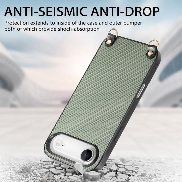 For iPhone Air Carbon Fiber Texture Leather Back Phone Case with Crossbody Strap
