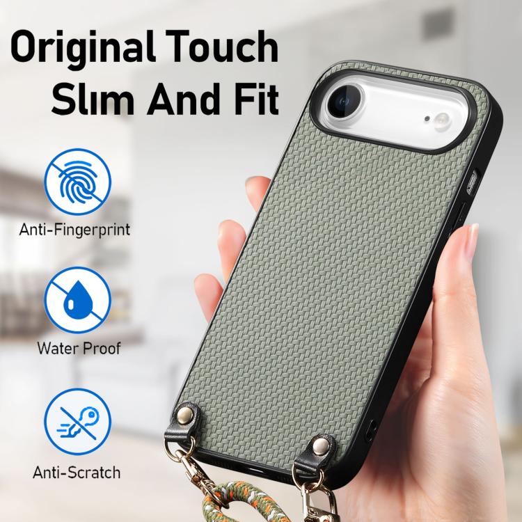 For iPhone Air Carbon Fiber Texture Leather Back Phone Case with Crossbody Strap