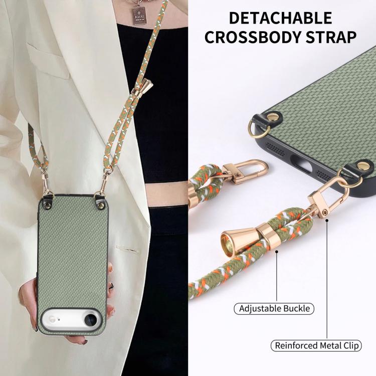For iPhone Air Carbon Fiber Texture Leather Back Phone Case with Crossbody Strap