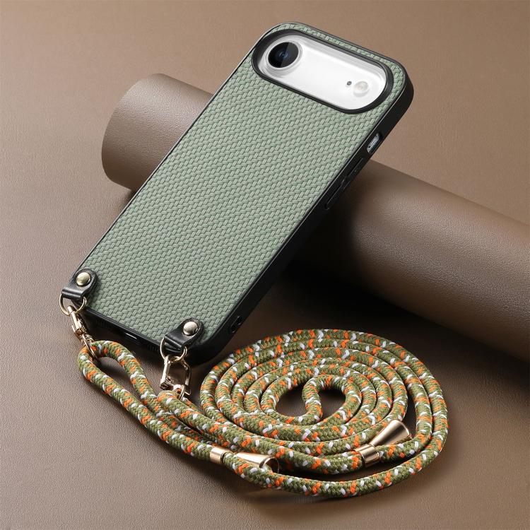 For iPhone Air Carbon Fiber Texture Leather Back Phone Case with Crossbody Strap