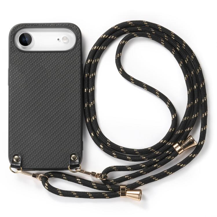 For iPhone Air Carbon Fiber Texture Leather Back Phone Case with Crossbody Strap